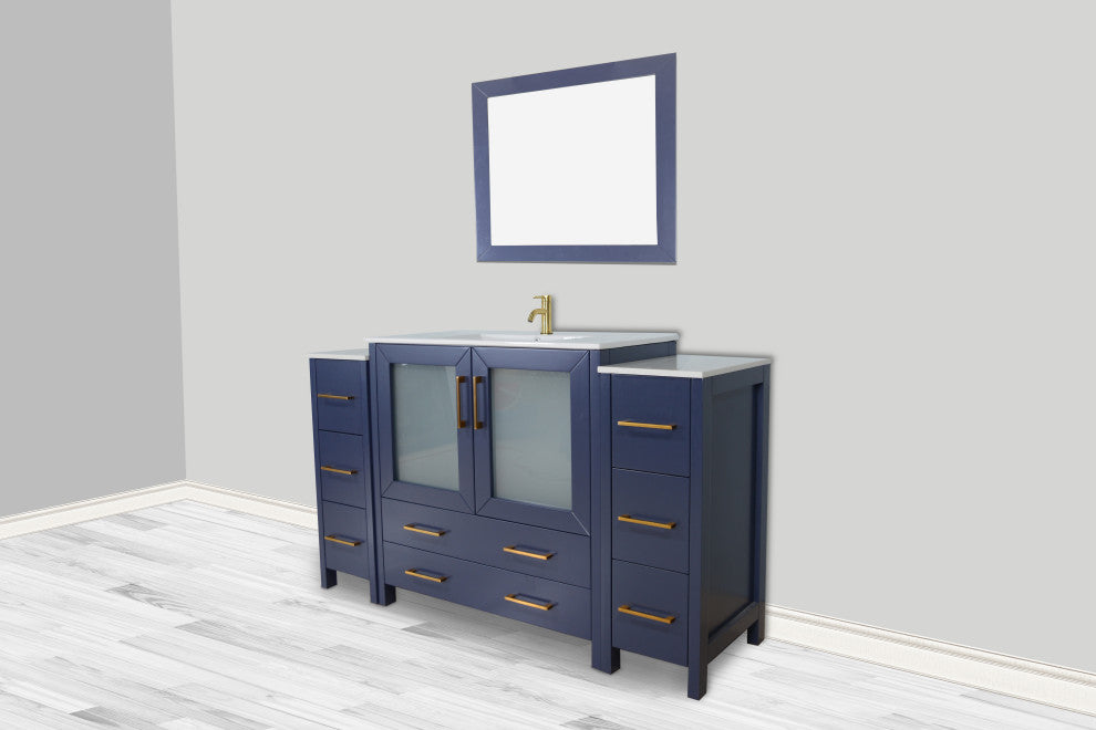 Vanity Art Single Vanity Set With Ceramic Top, 60", Blue, Led Sensor-Switch Mirror