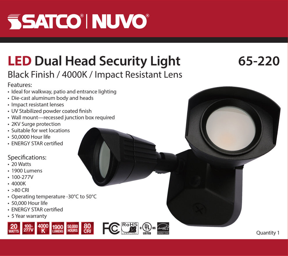 LED Dual Head Security Light, Black