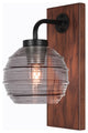 Oxbridge 1-Light Wall Sconce, Matte Black & Painted Wood-look Metal/Smoke Ribbed