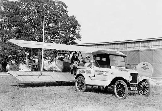Ford Towing Plane- Gallery Wrapped Canvas Art 12" x 18"