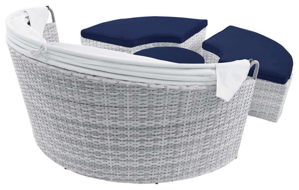 Scottsdale Canopy Sunbrellaï¿½ Outdoor Patio Daybed Light Gray Navy -4443