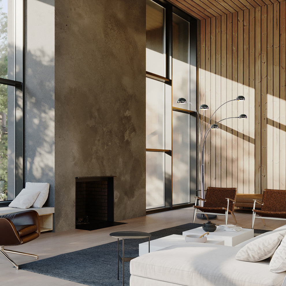 Mushroom 5 Light Arc Floor Lamp, Black Nickel, Dimmer Switch, Marble Base