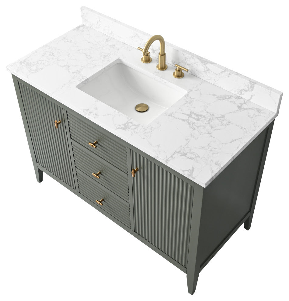 Vanity Art Freestanding Vanity, Vintage Green, 48", Single Sink, Golden Brushed