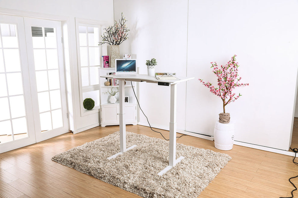 Minimalist Metallic Desk With Height Adjustable Function, Small, White