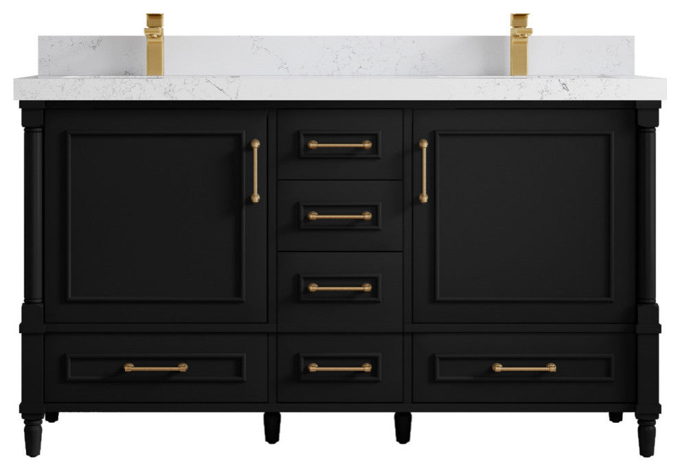 Aberdeen 60 Double Bathroom Vanity in Black 2" Empira Quartz