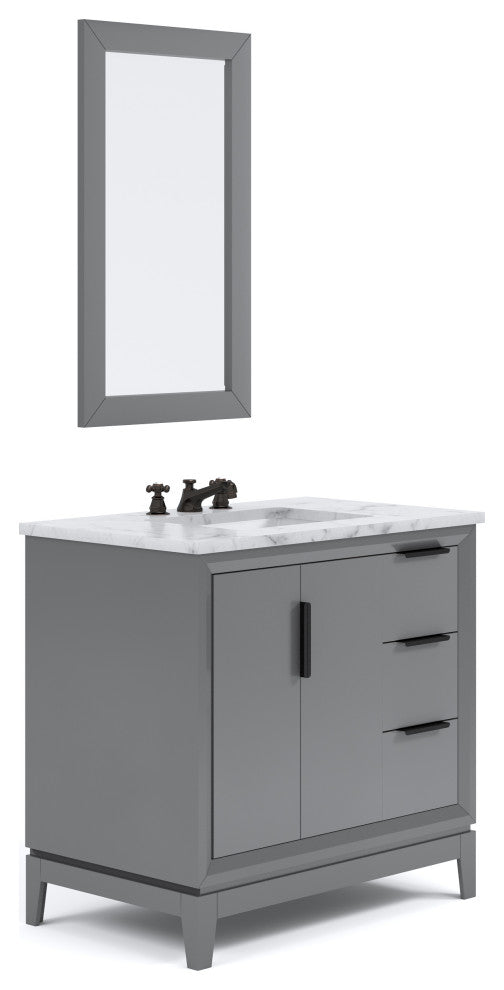 Elizabeth 36" Single Sink Carrara White Marble Vanity, Cashmere Gray