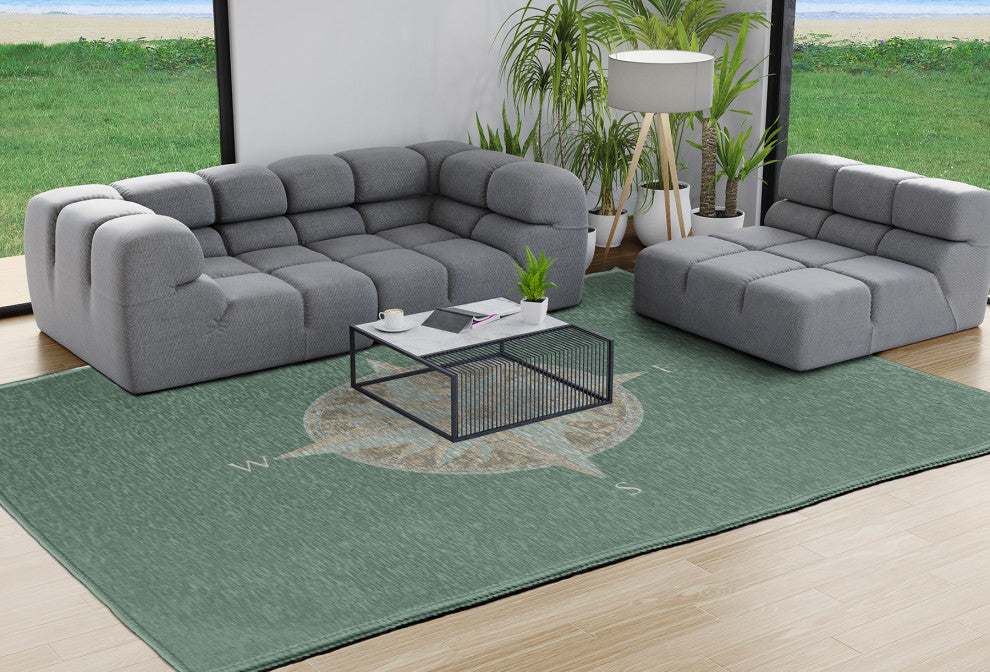 Compass Nautical Chenille Rug