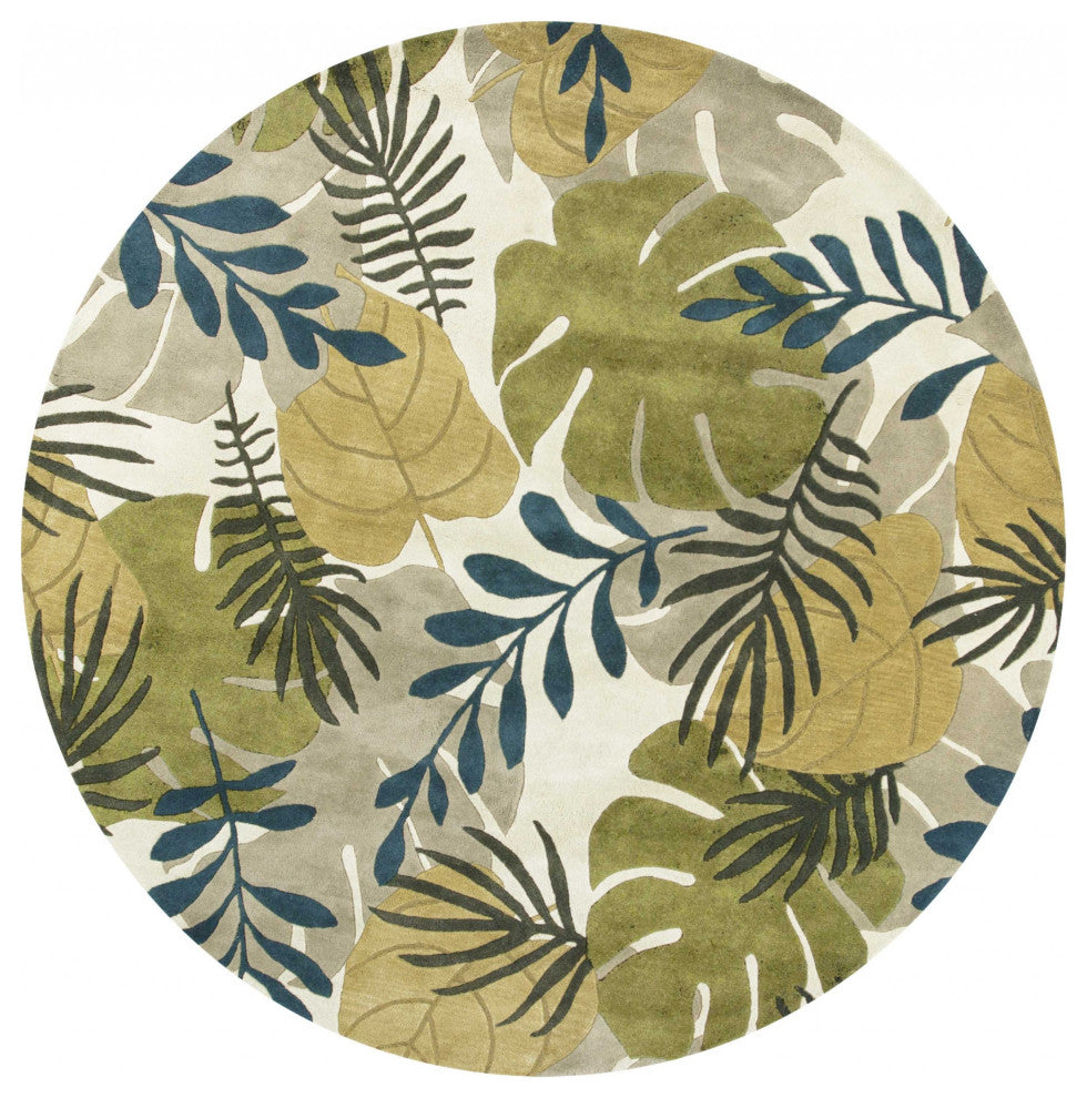 7' Round Wool Ivory  Area Rug