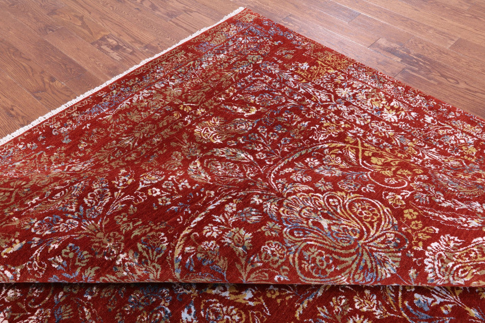 9' 1" X 12' 2" Modern Hand Knotted Wool and Silk Rug Q11353