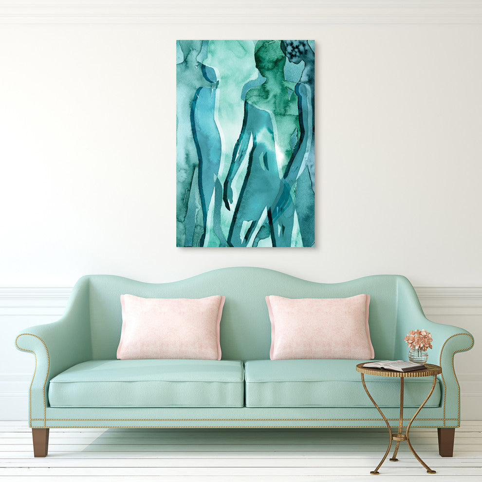 "Water Women II" Frameless Tempered Glass Contemporary Wall Art 48" x 32"