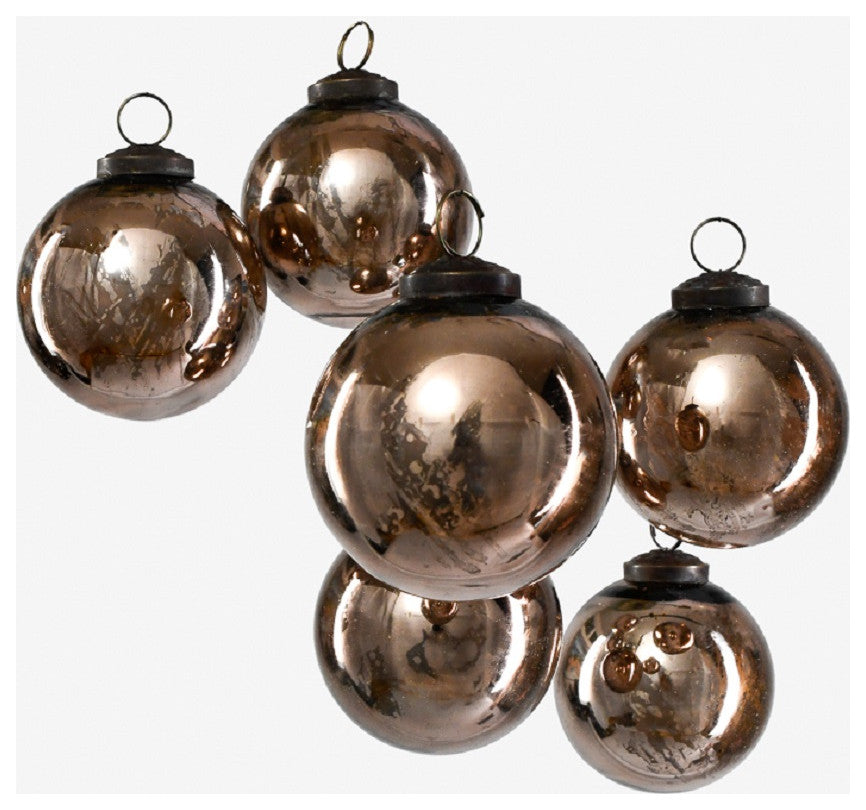 Set of 6 Antique Bronze Glass Ball Ornament in Window Box, 4"x3"