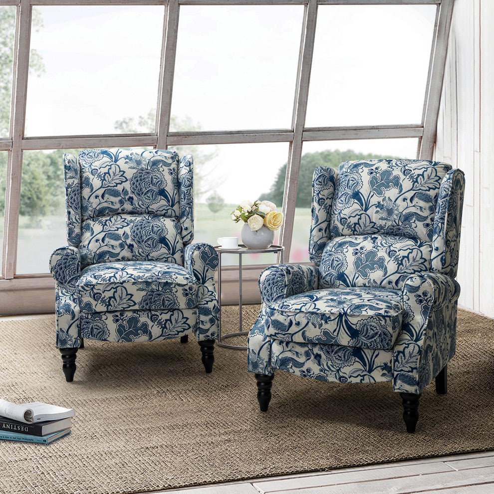 Modern Manual Wingback Recliner Set of 2, Jacobean
