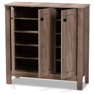 Modern and Contemporary Natural Oak Finished Wood 3-Door Shoe Cabinet