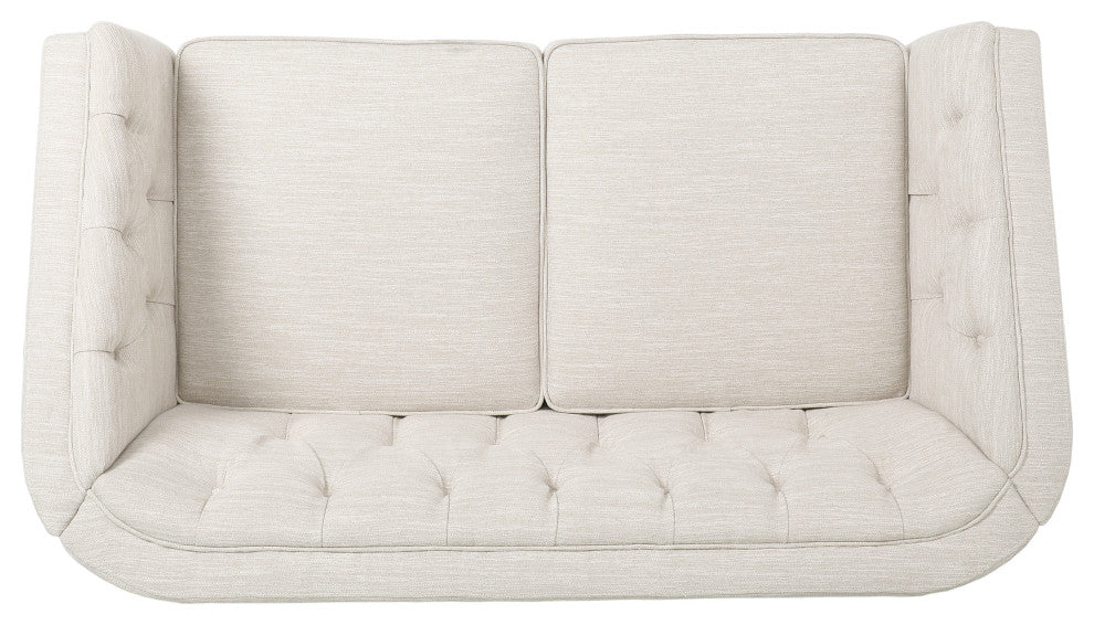 Jelm Contemporary Tufted Loveseat, Beige, 100% Polyester + Birch