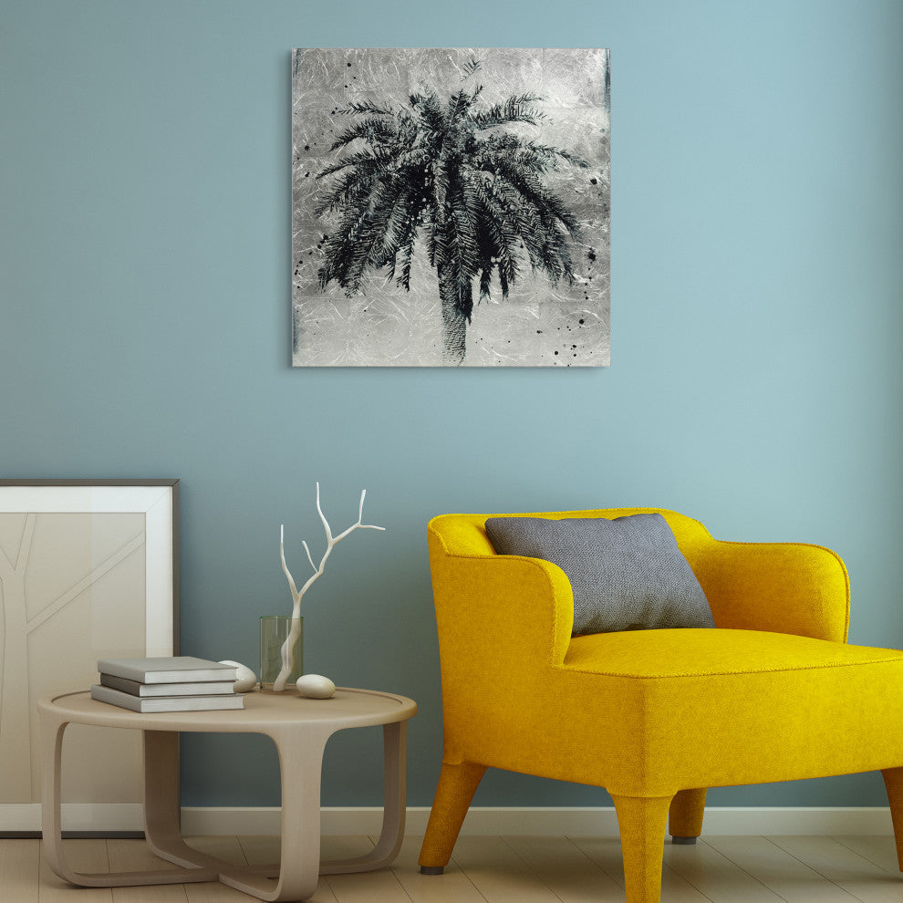 Palm Tree Wall Art Reverse Printed on Tempered Glass With Silver Leaf