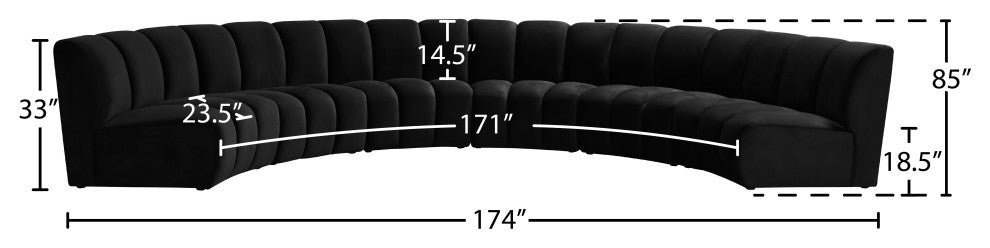 Infinity Channel Tufted Velvet Modular Chair, Black, 6 Piece