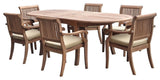 7-Piece Outdoor Teak Dining Set: 94" Oval Ext Table, 6 Arbor Stacking Arm Chairs