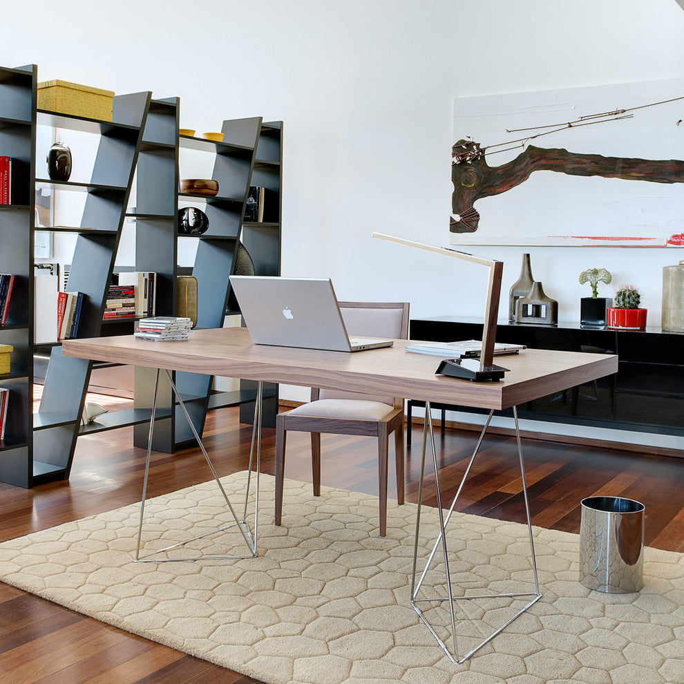 Modern Home Office Wire Leg Desk, Walnut/Chrome