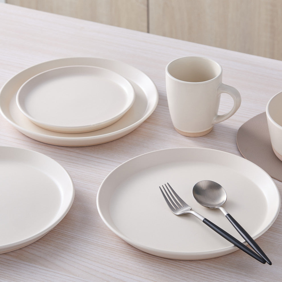 Stone Lain Jules Stoneware 16 Piece Dinnerware Set, Off White
