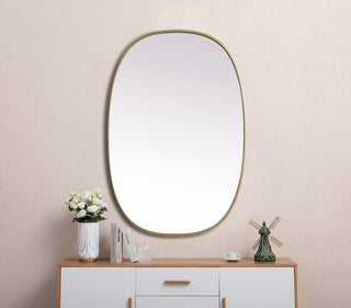 Metal Frame Oval Mirror 27X40 Inch, Brass