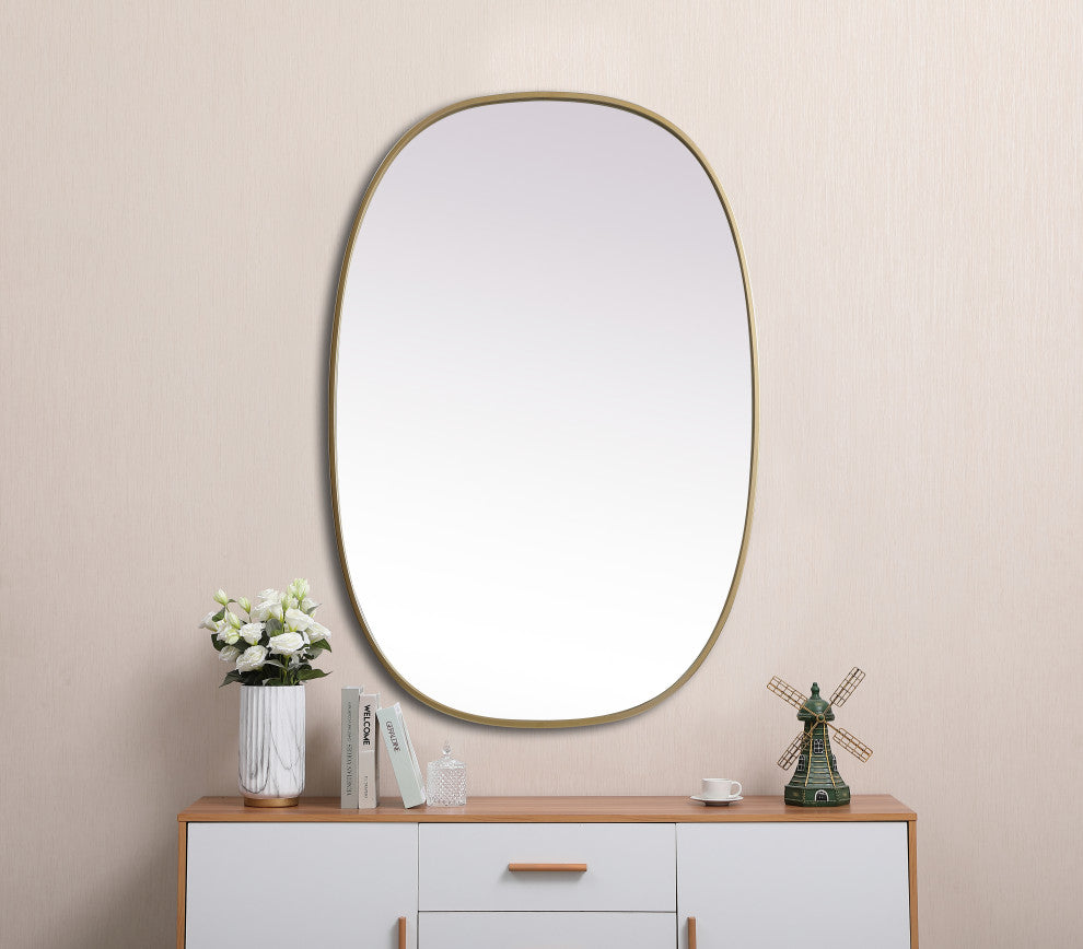 Metal Frame Oval Mirror 27X40 Inch, Brass
