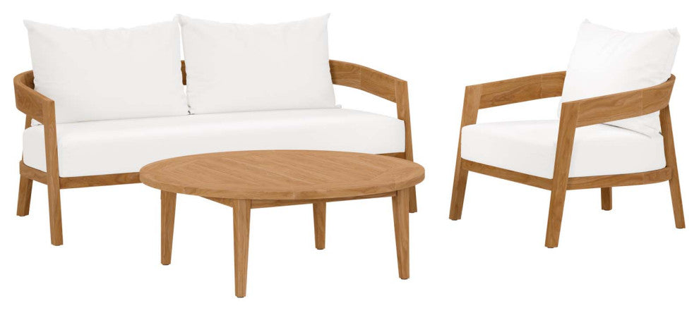 Brisbane 3-Piece Teak Wood Outdoor Patio Outdoor Patio Set, Natural White