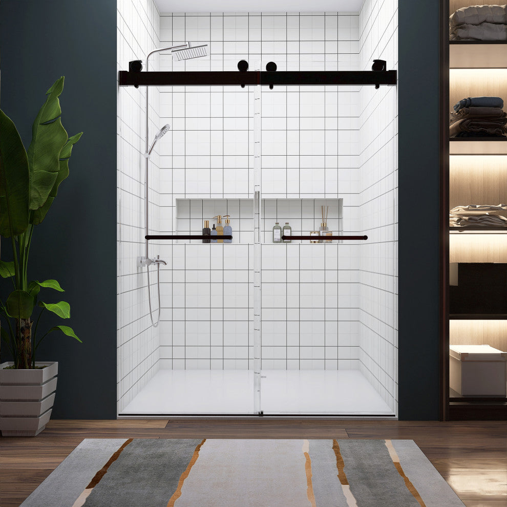 60"/72" W x 79" H Double Sliding Frameless Shower Door, Matte Black;, 60" X 79";