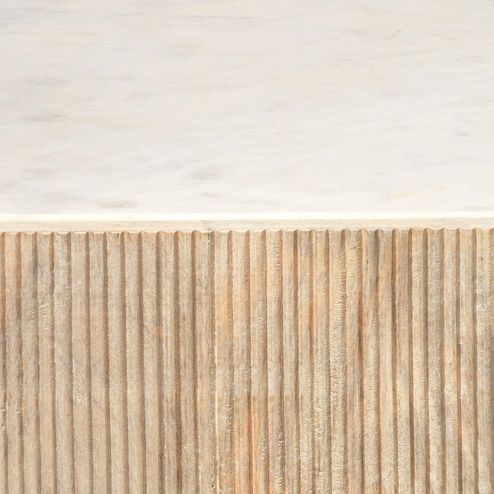 Large Argan Hexagon Table, Natural Wood and White Marble