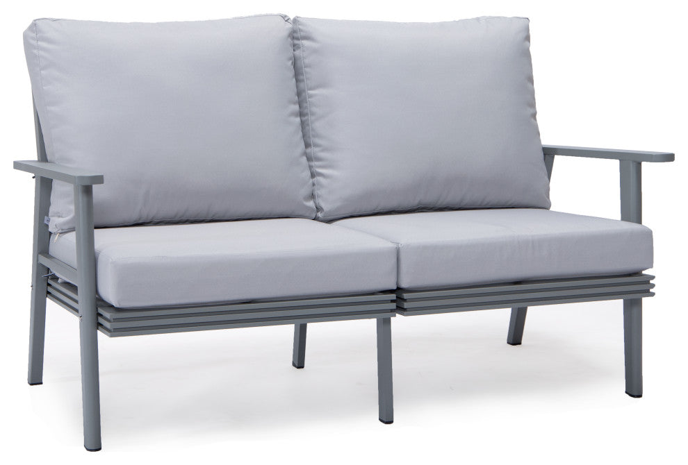 LeisureMod Walbrooke 3-Piece Patio Set With Gray Aluminum Frame and Cushions, Light Grey