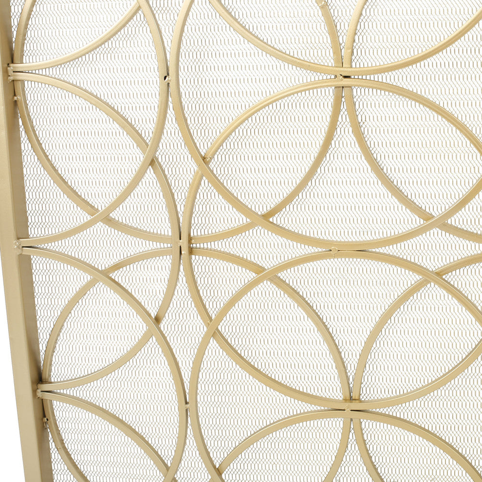 GDF Studio Veritas Single Panel Black Iron Fireplace Screen, Gold