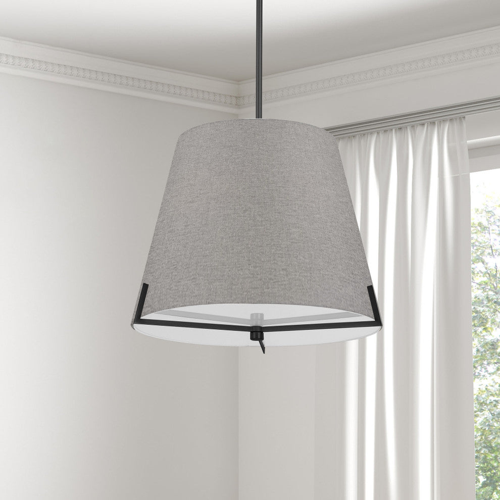 Preston Contemporary 4 Light Grey Matte Black Fabric Pendant