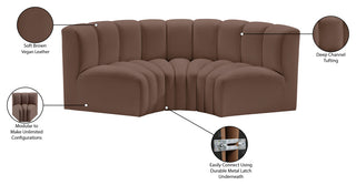 Arc Vegan Leather Upholstered 3-Pc. Inward Curved Modular Sectional, Brown