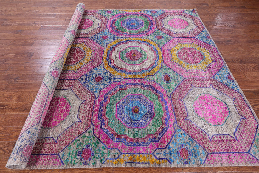 8' 2" X 9' 11" Mamluk Hand Knotted Wool & Silk Rug - Q13727