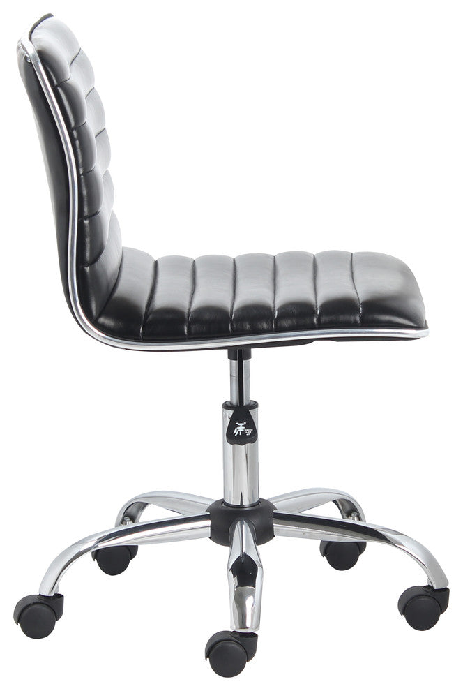 Filipe Low-Back Armless Office Chair, Black and Chrome