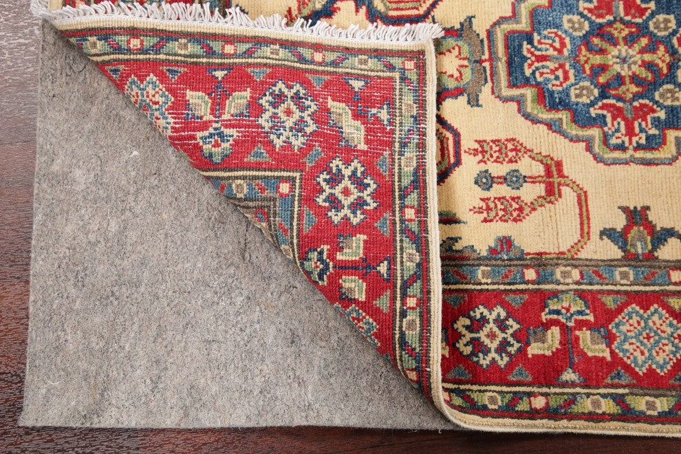 Pakistani Hand-Knotted Oriental Kazak Traditional Area Rug, Beige, 4'3"X2'8"