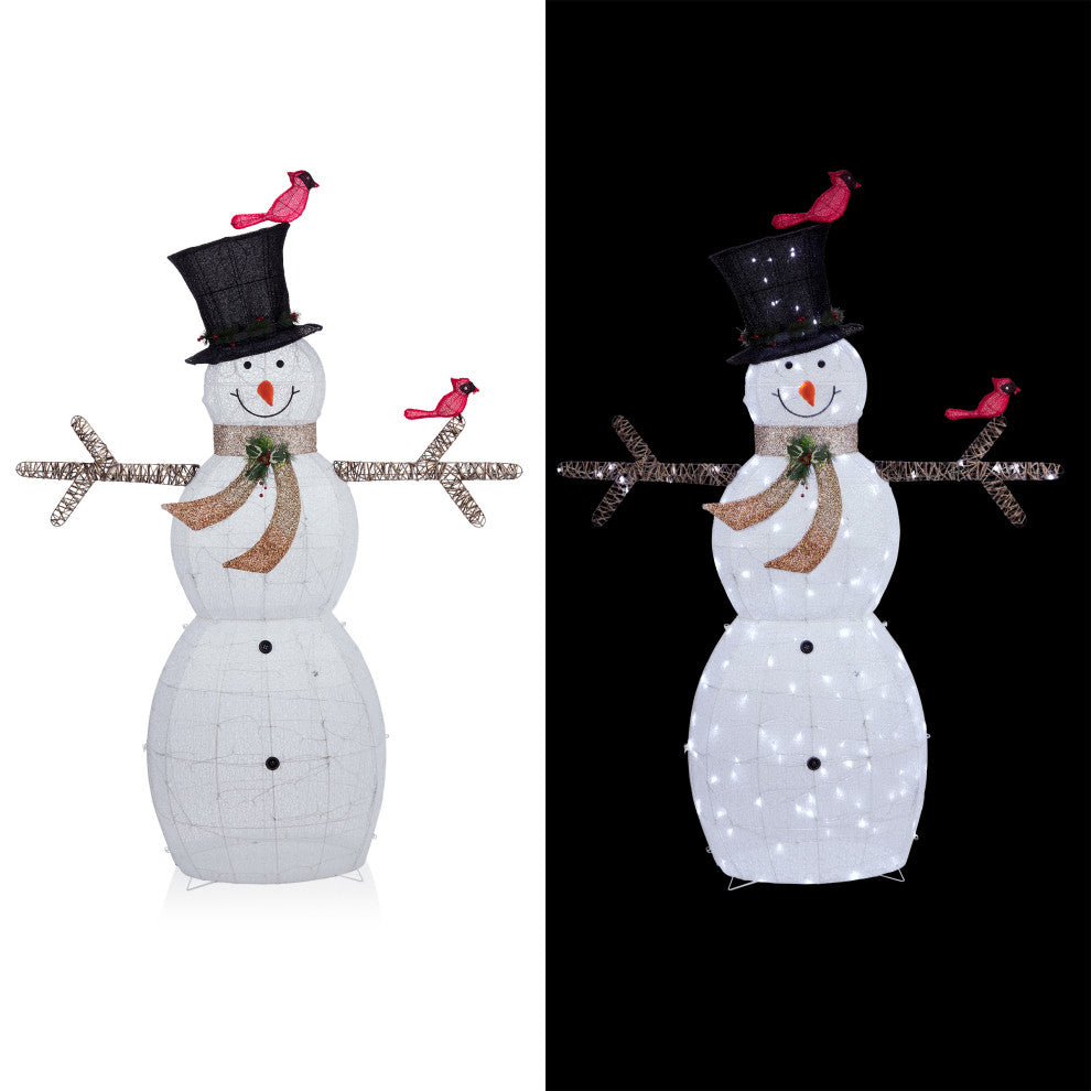 7.5 Feet Tall White Mesh Snowman with LED Lights