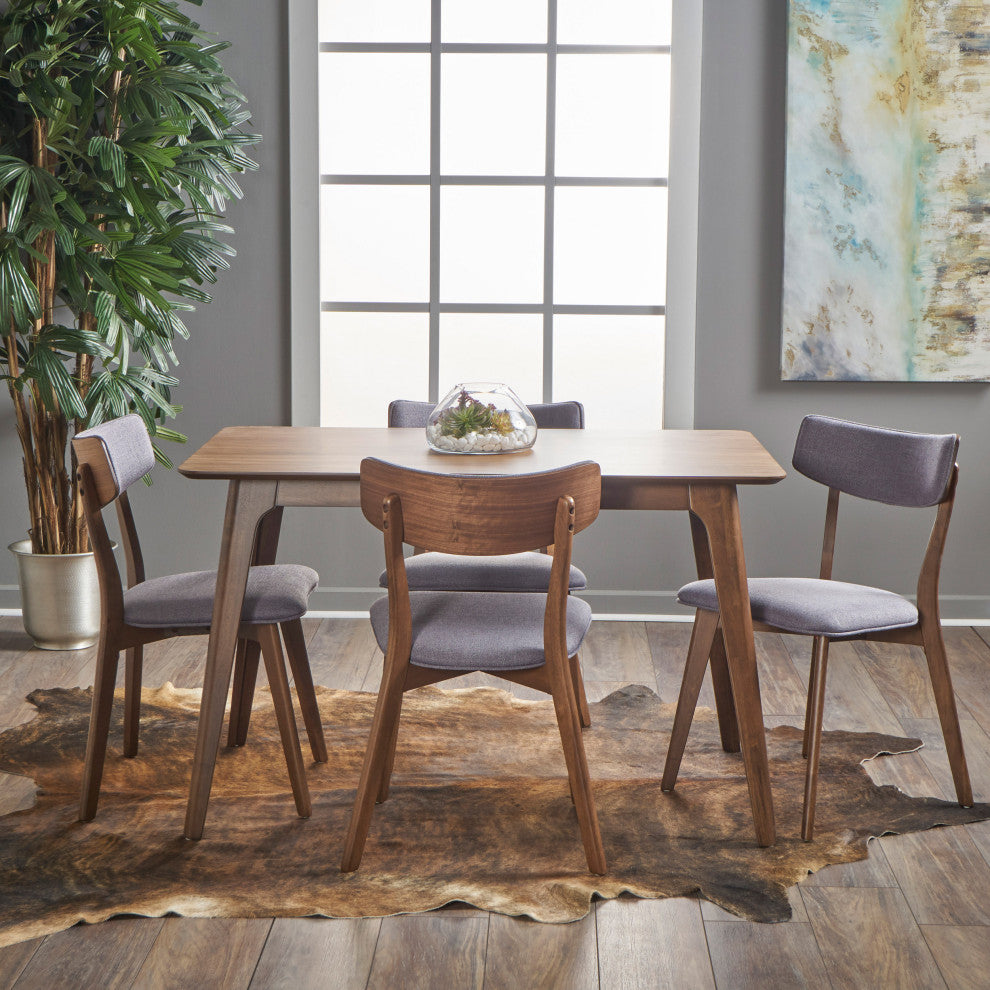 GDF Studio 5-Piece Meanda Mid Century Wood Dining Set, Dark Gray