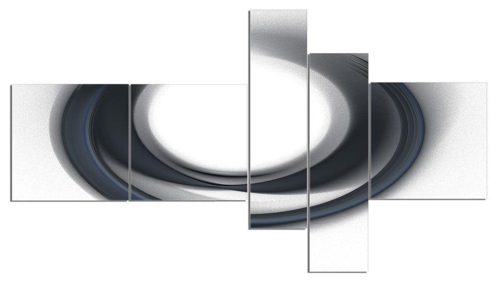 Large Fractal Black Circle on White, Abstract Wall Art Canvas, 60"x32", 5 panels