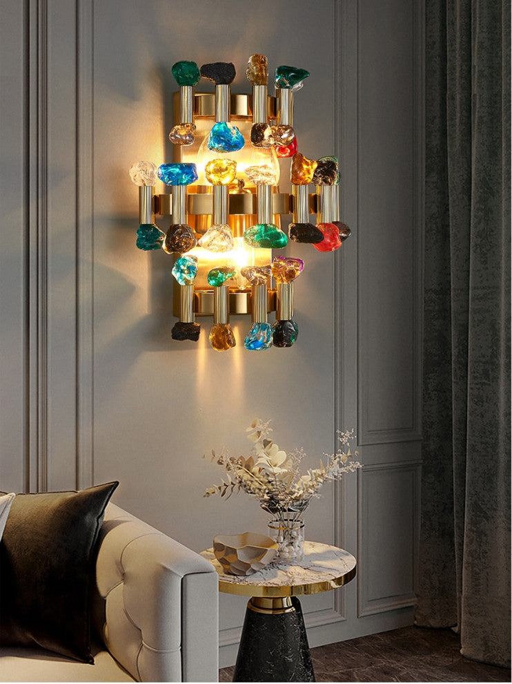 Coruna | Modern colorful design sconce for bedroom, Round Crystal