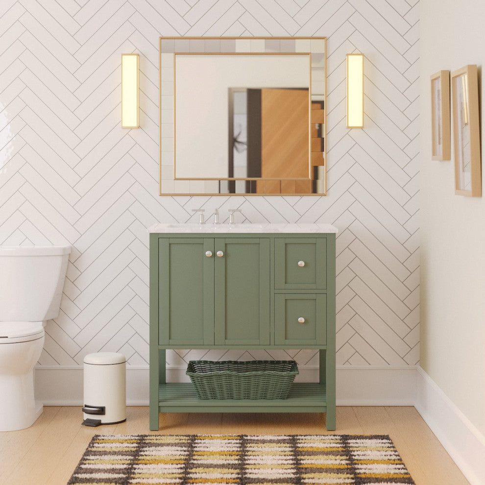 Lakeshore 36" Bathroom Vanity, Sage Green, Engineered Carrara