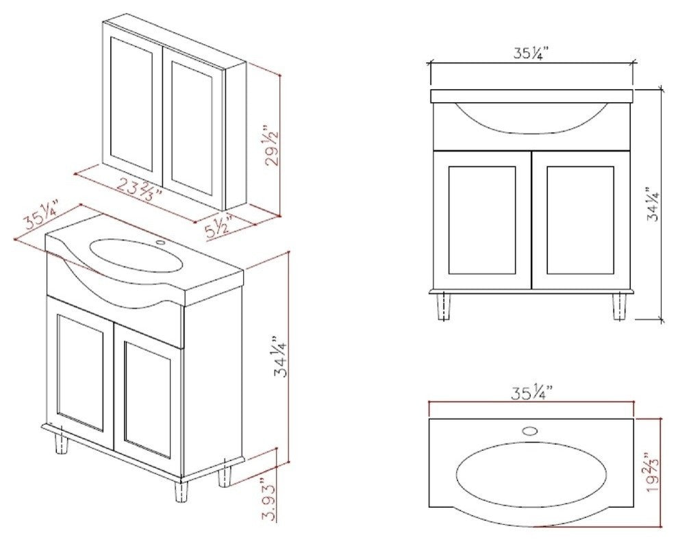 Eviva Tux 36" White Transitional Bathroom Vanity With White Integrated Sink