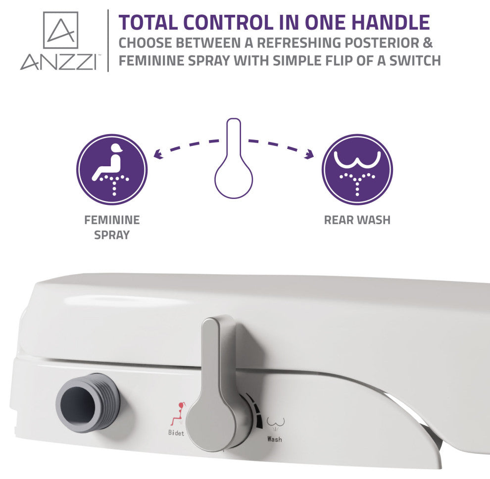 ANZZI White Manual Soft Close Bidet Seat With Dual Nozzle, Elongated Toilets