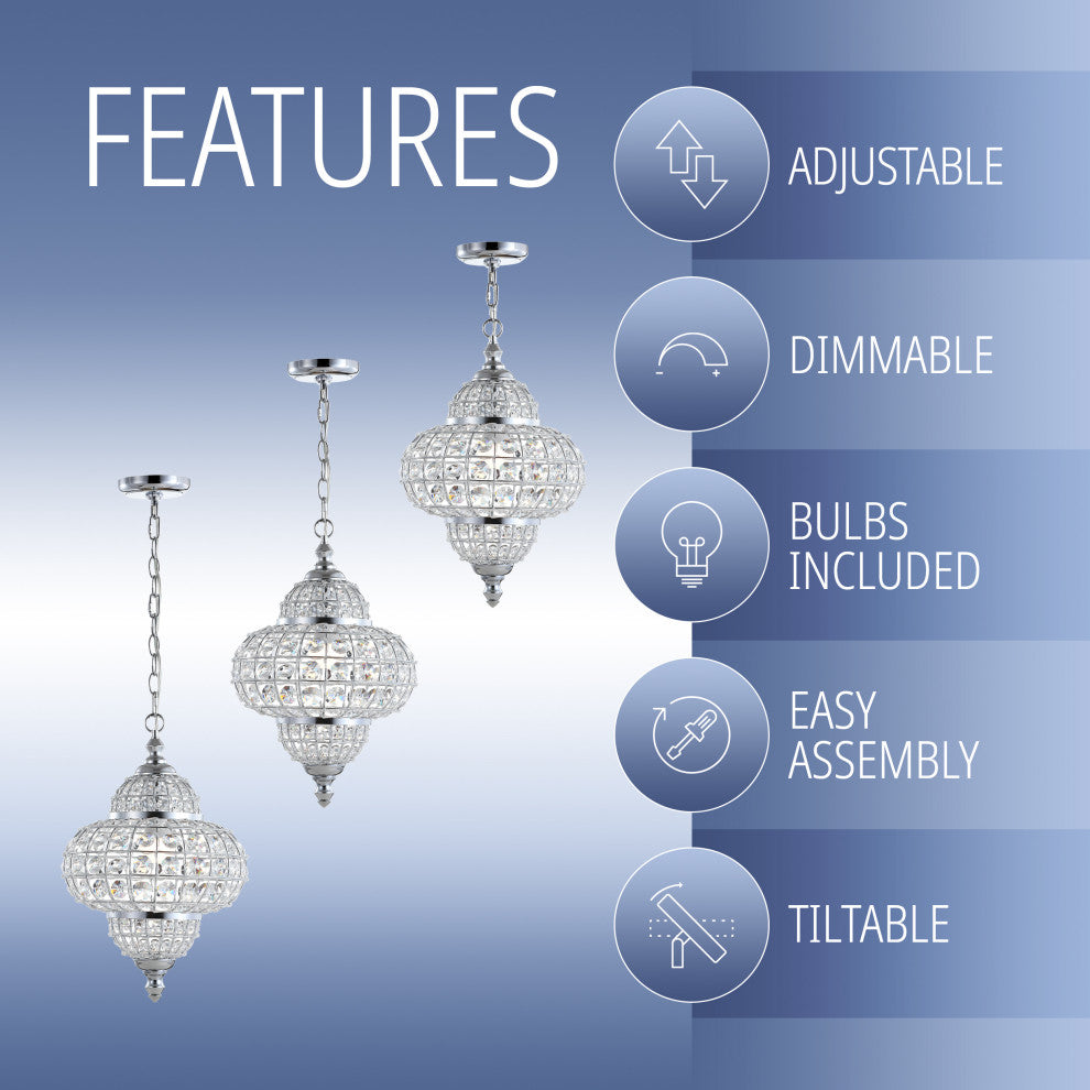 Juliette 12" Crystal, Metal LED Chandelier Pendant, Chrome
