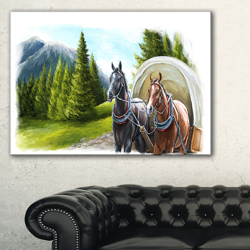 "Road in Mountains With Horses" Landscape Wall Art, 32"x16"