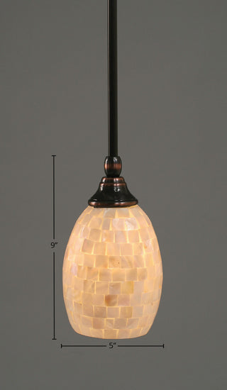 Stem Mini Pendant In Black Copper, 5" Ivory Glaze Seashell Glass