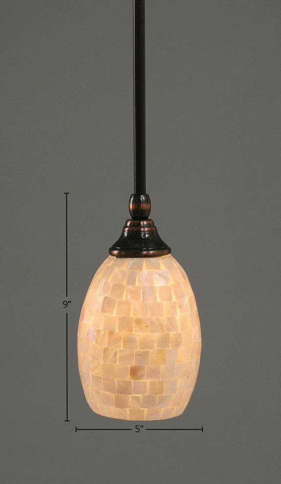 Stem Mini Pendant In Black Copper, 5" Ivory Glaze Seashell Glass