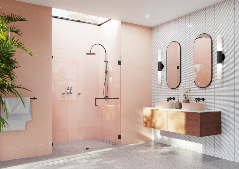 Umbra Frameless Wall Hinged Shower Door Towel Bar and Single Stationary Panel