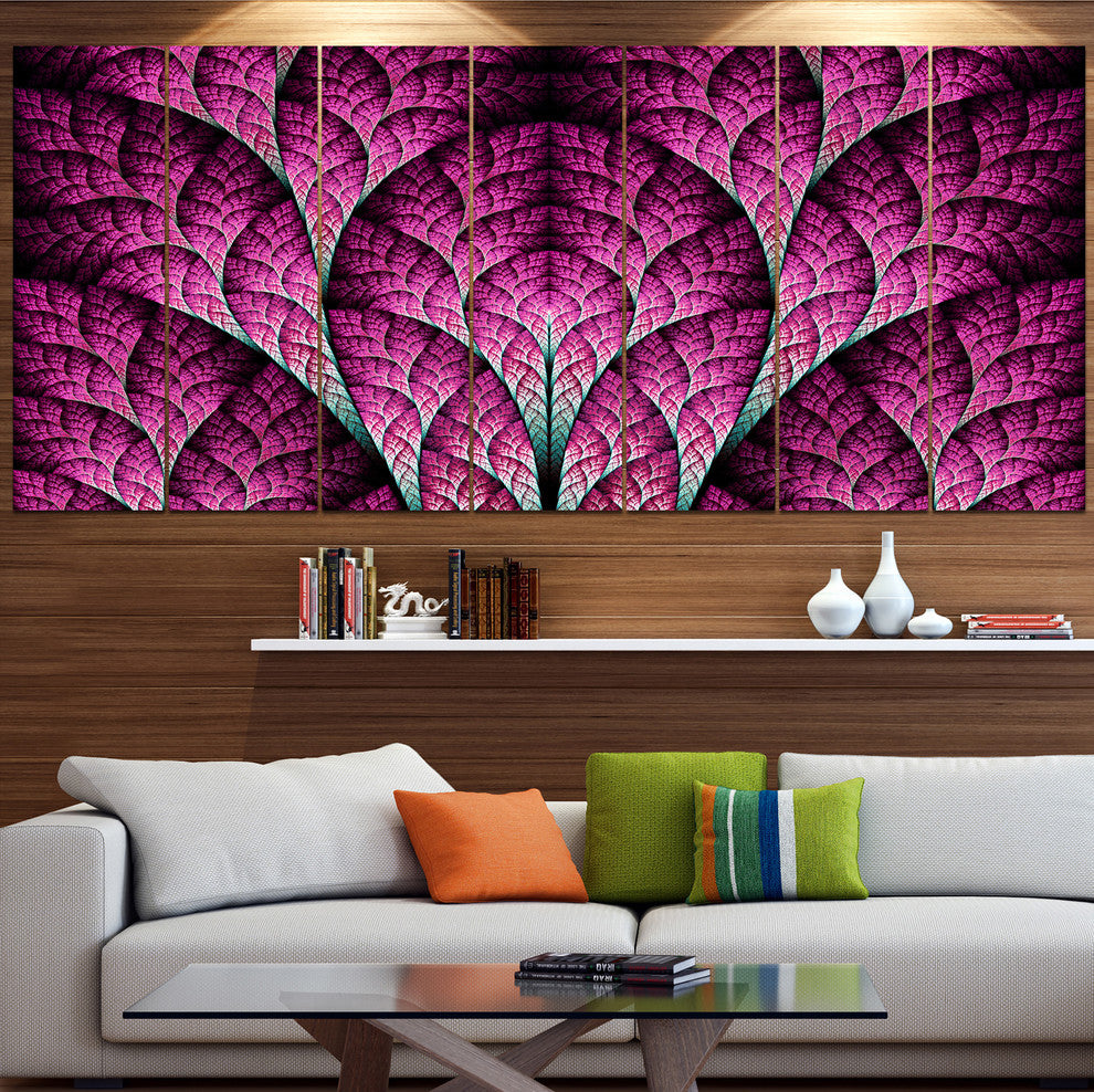 Exotic Pink Biological Organism, Abstract Art on Canvas, 83"x32", 7 Panels