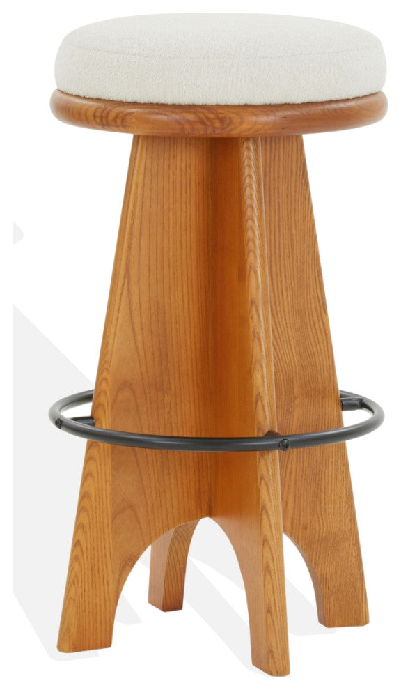 Safavieh Couture Bellarita Round Swivel Barstool, Ivory/Walnut