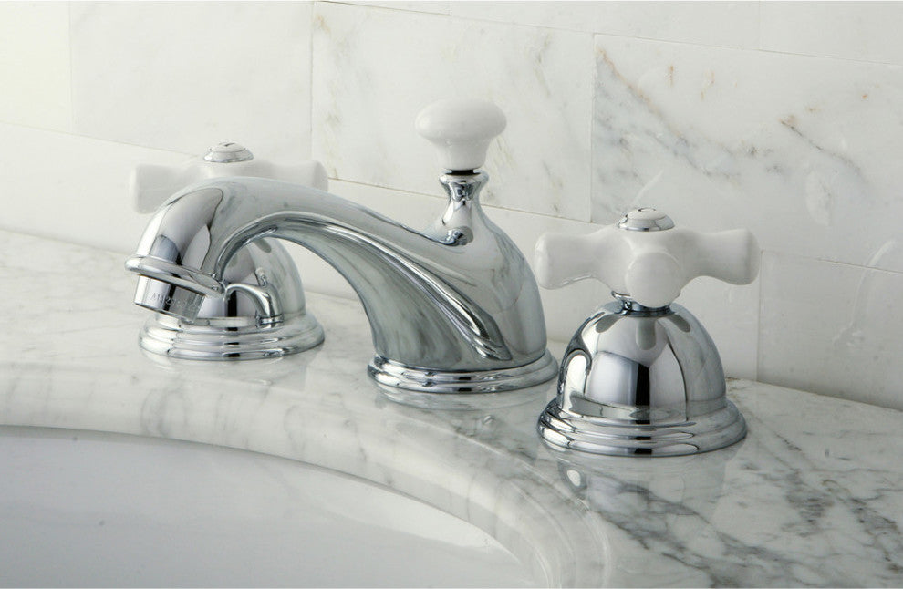 Kingston Brass Widespread Bathroom Faucet With Brass Pop-Up, Polished Chrome